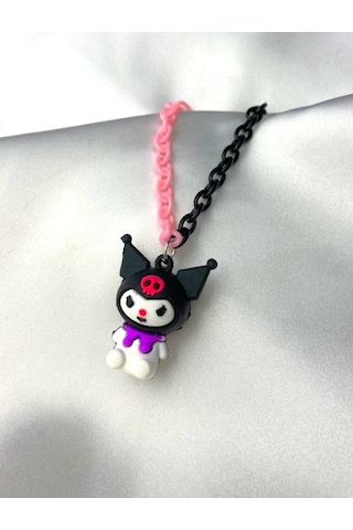 Kuromi Renkli Çocuk Kolyesi - Plastik Pembe Siyah Zincir Çok REnkli