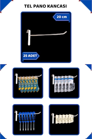 20 Cm - 25 Adet Beyaz Tel Pano Kancası Raf Askısı Beyaz