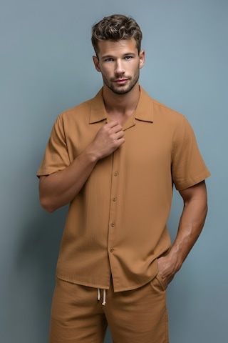 Mcz Giyim Keten Kiremit Renk Slim Fit Erkek Şort - Gömlek Alt Üst Takım