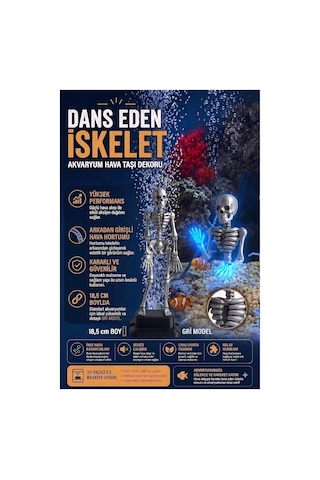3d Baskı Gri Dans Eden İskelet Akvaryum Hava Taşı 18,5 Cm