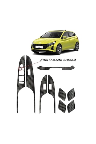 Hyundai İ20 İç Trim Karbon Folyo Kaplama Set Ayna Katlama Butonlu