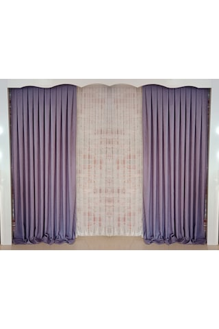 Lila Renk Fon Kadife Perde Çift Kanat 1/3 Sık Pileli Dikim V-30 Lila