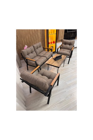 Houseart Menekşe Balkon, Bahçe,teras,cafe - Salon - Metal Kanepe Koltuk Takımı - 2 1 1 Sehpa Cappuccino