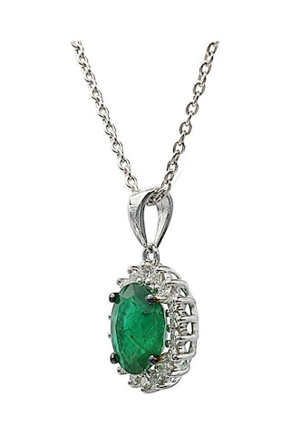 Pırlantalı Oval Zümrüt Anturaj Kolye N11.2341