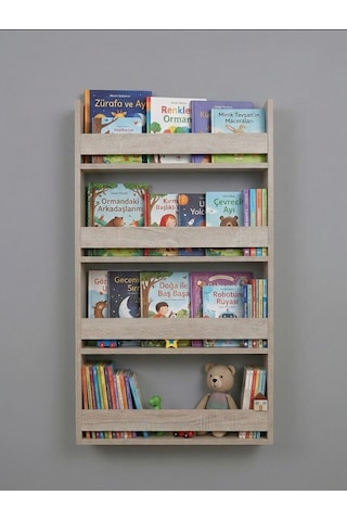 Montessori 4 Raflı Çocuk Kitaplığı Çok Amaçlı Dekoratif Duvar Rafı 120x60 Sonomo