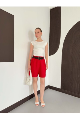 Verymoda Kemerli Şort D2686 Kırmızı
