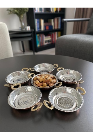 6'lı Kulplu Bakır Çerezlik-kahvaltılık-reçellik-sunumluk Set Mini 9 Cm X 2,3 Cm Bakır
