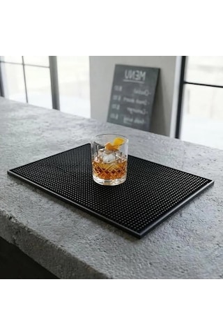 Deconox Lüx Bar Matı 43x28 Cm Kaymaz Siyah Kauçuk Bar Ve Bulaşık Matı - Dayanıklı Dökülme Ve Servis Matı 450 Gr Bardak Kurulama Matı Açık Gri