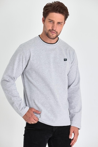 Comeor Çift Bisiklet Yaka Baskı Detaylı Standart Fit Erkek Sweatshirt Gri 001