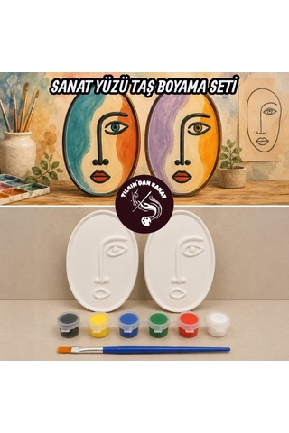 Sanat Yüzü Taş Boyama Seti 2 Obje + 6 Renk Boya + 1 Fırça + Boyama Sertifikası