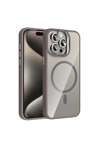 Subutu Apple Uyumlu iPhone 15 Pro Max Kılıf Standlı Ve Kamera Lens li M-safe Şarj Özellikli Sbt Etro Kapak - Pemb Pembe