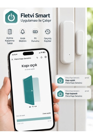 Fletvi Smart Akıllı Kapı Ve Pencere Dedektörü Güvenlik Sistemi Anlık Bildirimli Geçmiş Takipli