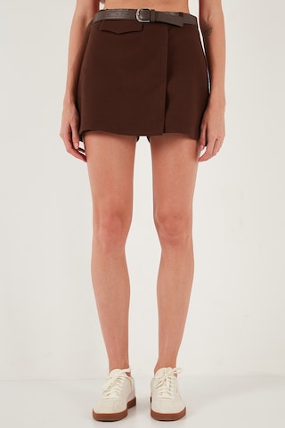 Lela Pamuk Karışımlı Relaxed Fit Yüksek Bel Mini Boy Bayan Şort Etek 611Sr0037 Kahve