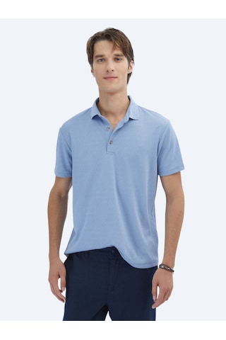 Kip Mavi Jakarlı Polo Yaka T-shirt Mavi