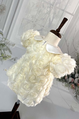 Güllü Kız Çocuk Bebek Bebe Yaka Ekru Abiye Mevlüt Elbise 001