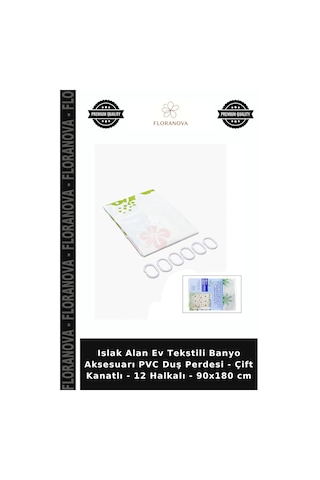 Islak Alan Ev Tekstili Banyo Aksesuarı Pvc Duş Perdesi - Çift Kanatlı - 12 Halkalı - 90x180 Cm Çok Renkli