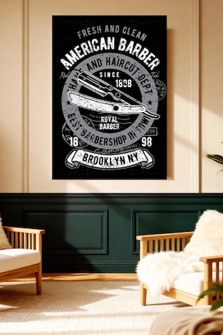 Mushen Studio American Barber Brooklyn Ny Vintage Kanvas Tablo Solvent Baskı Erkek Dekoru Duvar Sanatı Canvas