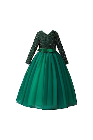 Mashotrend Yeşil Zara Payetli Çocuk Abiye - Kız Çocuk Elbise Çok Renkli