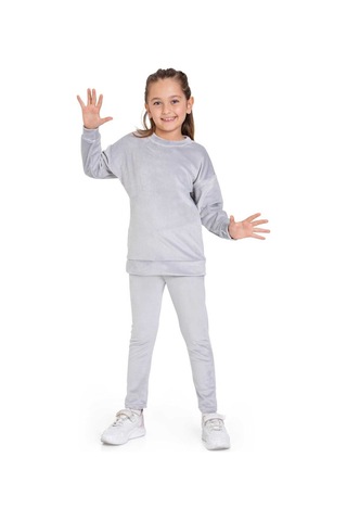 Kadife Basic Düz Renk Çocuk Takım Gri