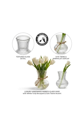 Deconox Pure Model El Yapımı Üfleme Cam Küçük Vazo - Şeffaf Optikli Dekoratif Çiçeklik 13x7 Cm Diğer