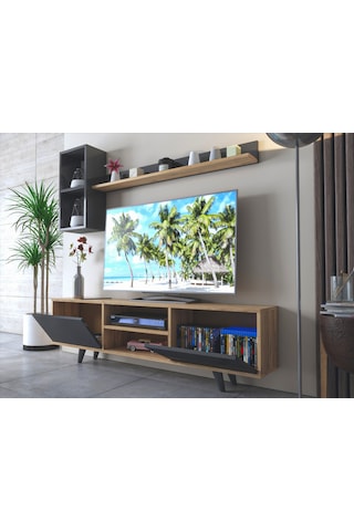 Nazlı 2 Kapaklı Raflı Tv Ünitesi - Atlantik Çam / Antrasit