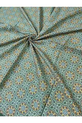 Ebruli Pamuklu Etnik Desenli Soft Eşarp 90x90 Cm Zümrüt