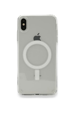 Apple iPhone Uyumlu X Kılıf Magsafe Wireless Kablosuz Şarj Destekli Sert Şeffaf Darbe Emici Embos -şeffaf Color-3171-clr-41858