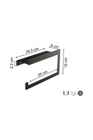 Zeva Tasarım Modern Metal Raflı Siyah Metal Havlu Askısı Duvara Monte Havlu Tutacağı 25 Cm Siyah