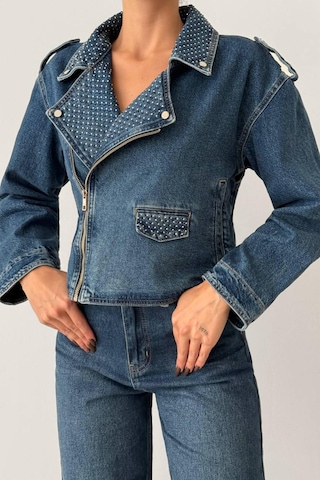 Lacarino 7757 Taşlı Kadın Jean Ceket Blue
