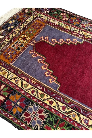 El Dokuma Eski Antika Mihraplı Maden Halısı 106x155 Renkli Kök Boya Yün Renkli