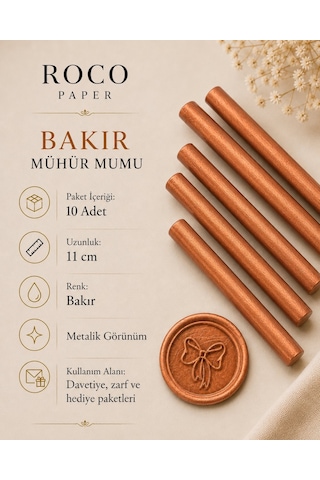 Bakır Silindir Mühür Mumu, 10 Adet - 11 Cm, Zarf Ve Davetiye Mühr Diğer