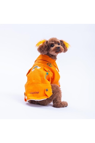 Turuncu Cancun - Cancún Ceket Gabardin Çıtçıtlı Kedi Köpek Ceketi Kedi Köpek Kıyafeti Kedi Köpek Elbisesi