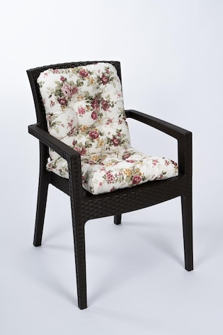 Altınpamuk Neva Pofidik Çiçekli Arkalıklı Sandalye minderi özel dikişli bağcıklı 44x94 cm