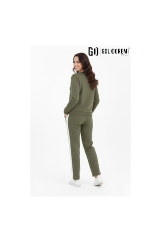 Gd Goldoremi 11-007 Kadın Modal Yanı Parçalı Şeritli Bol Paça Eşofman Altı Yeşil