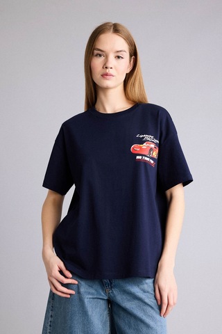 Defacto Baskılı Lacivert Kadın T-shirt H0552ax/nv251