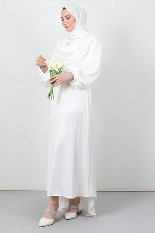Degaje Tesettür Abiye Beyaz