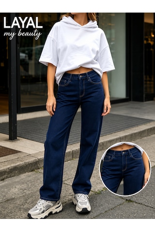 Layal My Beauty Melody Kadın Jeans Wide Leg Rahat Yüksek Bel Salaş Bol Paça Jean Palazzo Denim Kot Pantolon Lacivert
