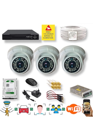 3 Kameralı Set Yapay Zeka Özellikli Gece Görüşlü 5 Mp Sony Lensli Fullhd İç Mekan Güvenlik Kamerası Seti D136b-104
