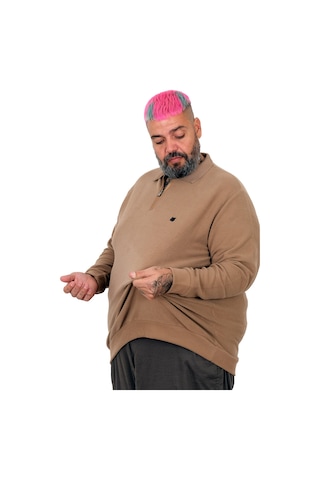 Mode Xl Büyük Beden Erkek Polo Waffle Kazak U25822 Sütlü Kahve