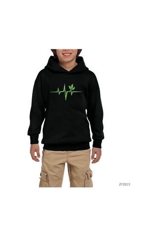Zepplin Giyim Doğa Sever Siyah Çocuk Kapşonlu Sweatshirt