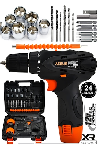 Assur ASR057-02-02 12V Çift Akülü Vidalama Turuncu Siyah