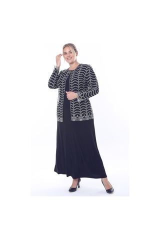 Büyük Beden 3799 Lacivert-altın Ceket+elbise Takım 001