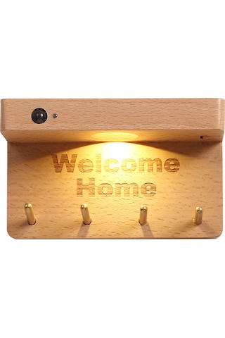 Geeksen Ahşap Anahtar Tutucu, Hareketli Sensörlü Led Gece Lambası, Şarj Edilebilir Manyetik Duvar Aleti Kahverengi Haki