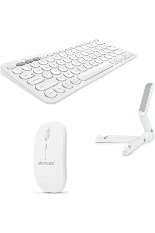 Microcase Apple Uyumlu iPad  Pro 13 2025 Tablet İçin Bluetooth Klavye + Mouse + Tablet Standı - Al4514 Beyaz Lazer