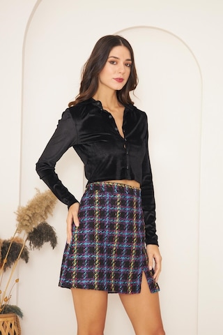 Darlin Moda Mor Yırtmaç Detaylı Tweed Mini Etek Dm2004 Mor