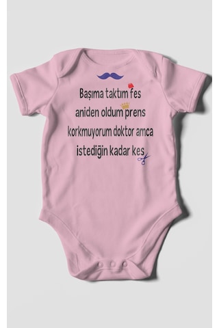 Korkmuyorum Doktor Amca İstediğin Kadar Kes Baskılı Bebek Zıbını %100 Pamuk Kısa Kol Koyu Pembe