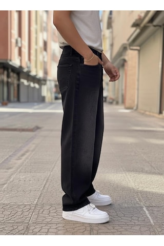 St.poll Vintage Eskitme Efektli Yıkama Baggy Jeans Pantolon Unisex Eskitme Siyah