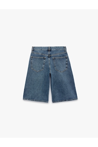 Koton Yıpratma Detaylı Düğmeli Cepli Pamuklu Denim Bermuda Jort Şort Açık İndigo 6sal40208md