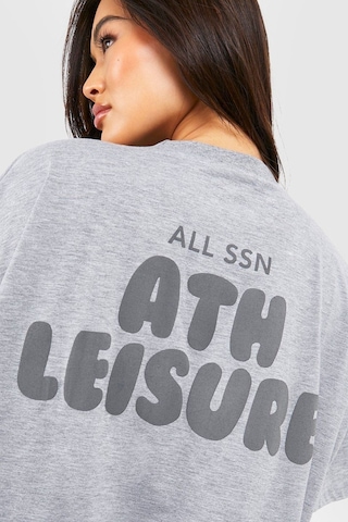 Ath Leisure T-shirt - Gri Baskılı Oversize Bisiklet Yaka Kısa Kol Tişört Gri