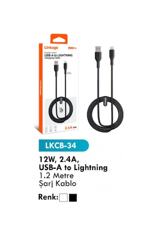 Şarj Kablosu 12w, 2.4a, Usb-a To Lightning 1.2 Metre Şarj Kablo Lkcb-34